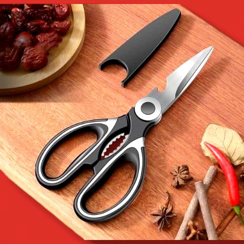 PUSHKAR HUB MultiPurpose Kitchen Scissors with Protective Safety cap Cover Heavy Duty 20cm Stainless steel kitchen scissor - Image 1