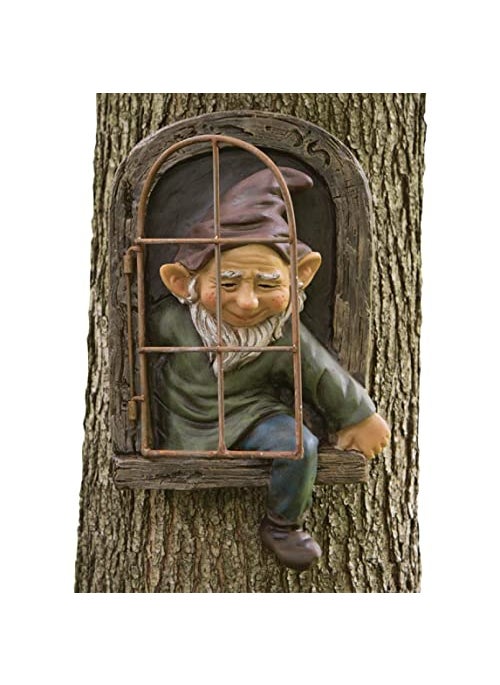 Bits and Pieces Bits and Pieces  12inch Elf Out The Door Tree Hugger  Yard Decorations  Whimsical Tree Sculpture  Garden Decoration  Garden Peeker Yard Art 