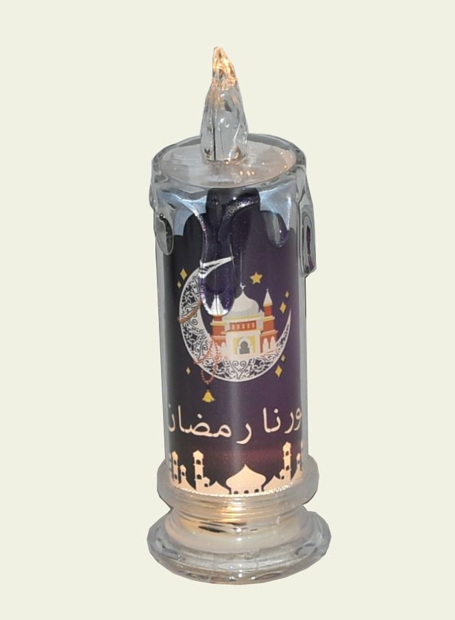 شمعة رمضان بإضاءة LED تعمل بالبطارية كريستال/شفاف 7*19 سنتيمتر - Image 1