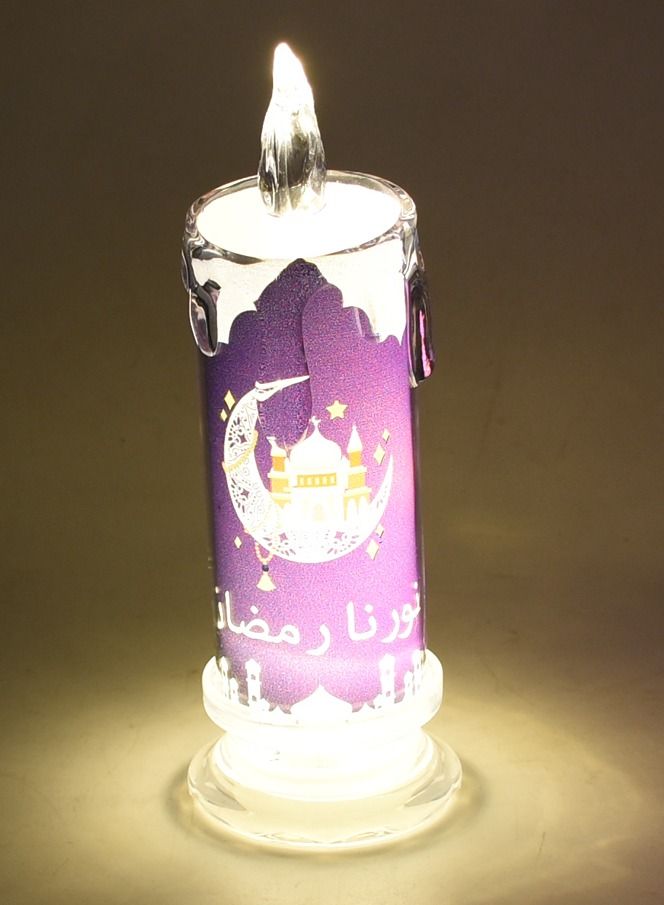 شمعة رمضان بإضاءة LED تعمل بالبطارية كريستال/شفاف 7*19 سنتيمتر - Image 2