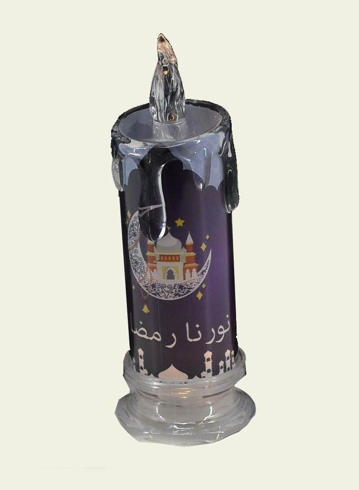 شمعة رمضان بإضاءة LED تعمل بالبطارية كريستال/شفاف 7*19 سنتيمتر - Image 3