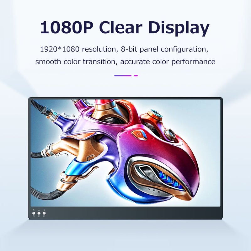 13.3 inch Portable Monitor OLED Screen 1920*1080 Resolution with Integrated Foldable Bracket Wide Compatibility Black UK Plug - Image 2