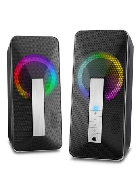 SR300 RGB Desktop Bluetooth / Wired 3.5mm Speakers + USB Power – (10W) 5W / 2.0 Channel Stereo | Black