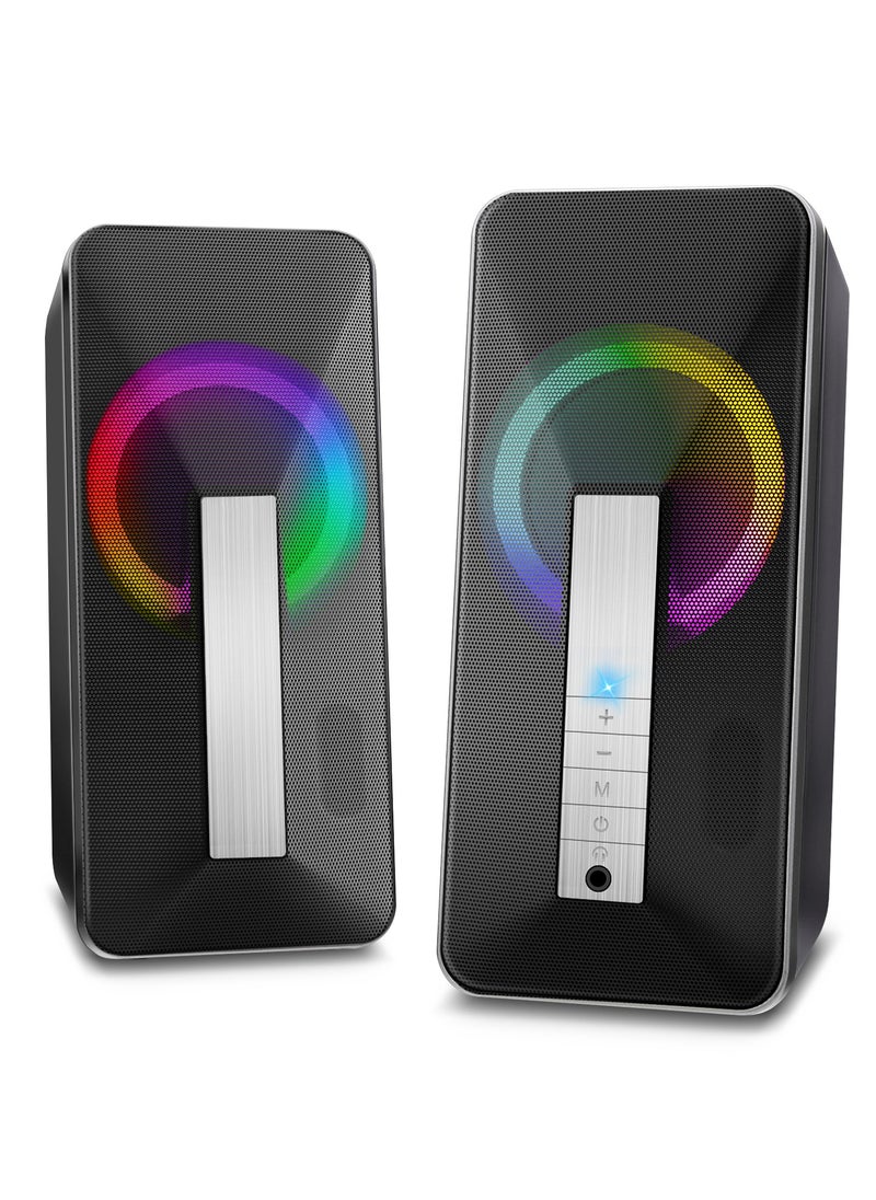ELEGIANT - SR300 RGB Desktop Bluetooth / Wired 3.5mm Speakers + USB Power – (10W) 5W / 2.0 Channel Stereo | Black - Image 1