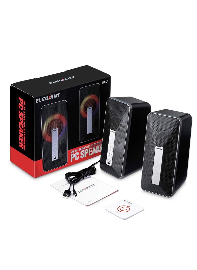 ELEGIANT - SR300 RGB Desktop Bluetooth / Wired 3.5mm Speakers + USB Power – (10W) 5W / 2.0 Channel Stereo | Black - Image 1