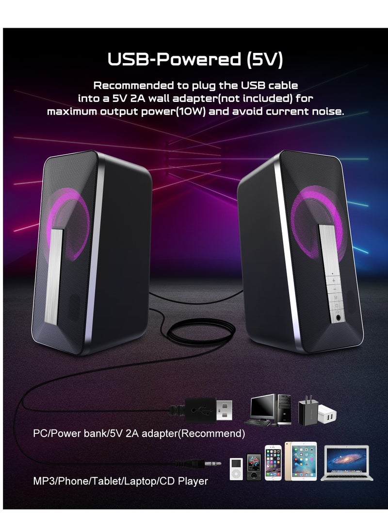ELEGIANT - SR300 RGB Desktop Bluetooth / Wired 3.5mm Speakers + USB Power – (10W) 5W / 2.0 Channel Stereo | Black - Image 1