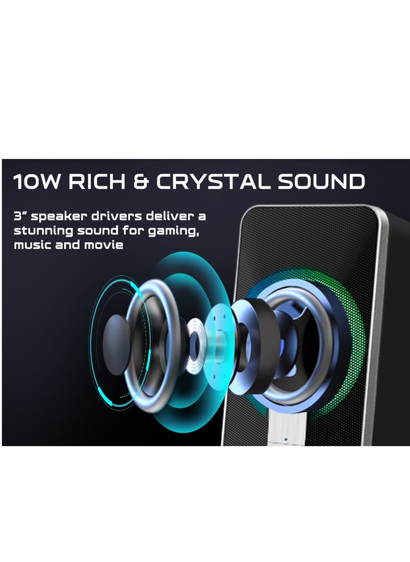 ELEGIANT - SR300 RGB Desktop Bluetooth / Wired 3.5mm Speakers + USB Power – (10W) 5W / 2.0 Channel Stereo | Black - Image 1