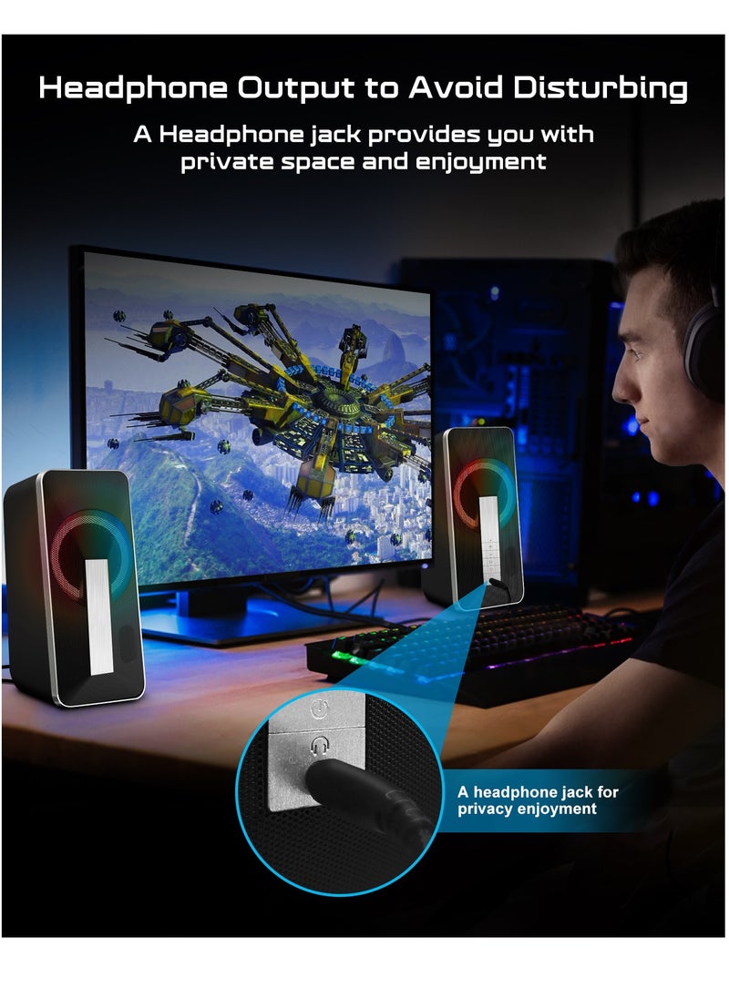 ELEGIANT - SR300 RGB Desktop Bluetooth / Wired 3.5mm Speakers + USB Power – (10W) 5W / 2.0 Channel Stereo | Black - Image 1