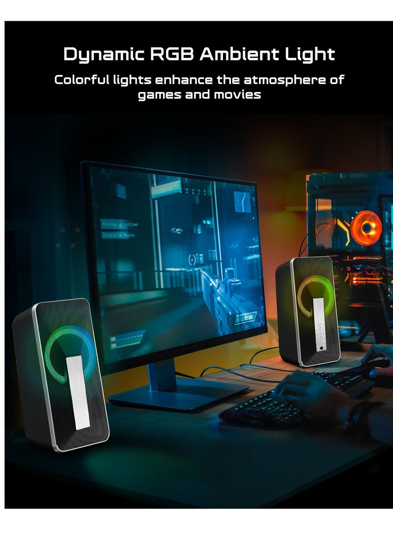 ELEGIANT - SR300 RGB Desktop Bluetooth / Wired 3.5mm Speakers + USB Power – (10W) 5W / 2.0 Channel Stereo | Black - Image 1