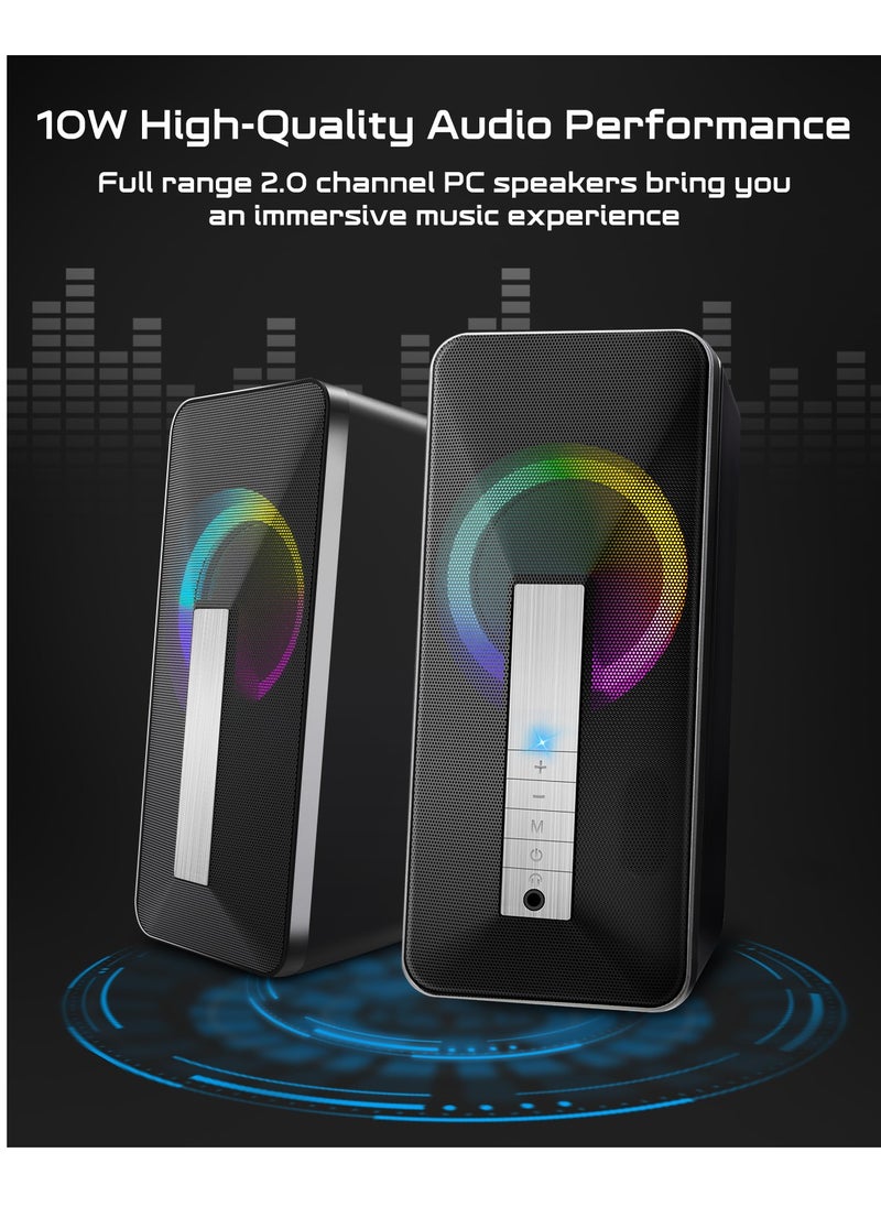 ELEGIANT - SR300 RGB Desktop Bluetooth / Wired 3.5mm Speakers + USB Power – (10W) 5W / 2.0 Channel Stereo | Black - Image 1