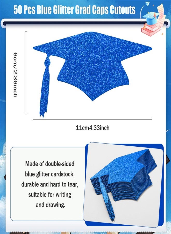 MixTeach 50 Pieces Grad Caps Cutouts Blue Glitter Graduation Cap Confetti Class of 2025 Graduation Party Decoration Table Decor for High School College Grad Party Supplies, 4.33Inch - Image 2