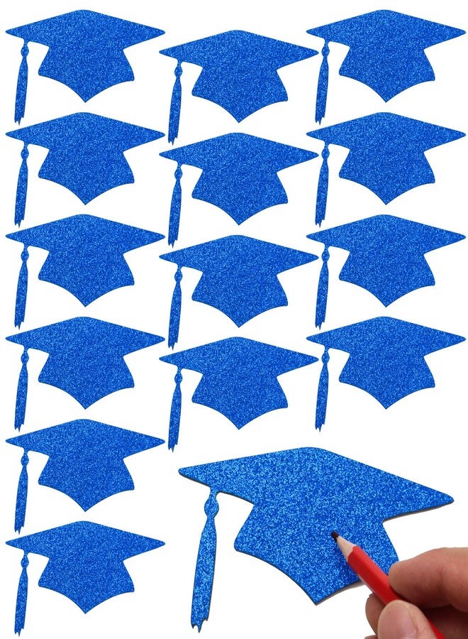 MixTeach 50 Pieces Grad Caps Cutouts Blue Glitter Graduation Cap Confetti Class of 2025 Graduation Party Decoration Table Decor for High School College Grad Party Supplies, 4.33Inch - Image 1