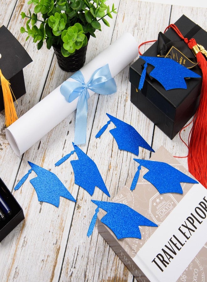 MixTeach 50 Pieces Grad Caps Cutouts Blue Glitter Graduation Cap Confetti Class of 2025 Graduation Party Decoration Table Decor for High School College Grad Party Supplies, 4.33Inch - Image 4