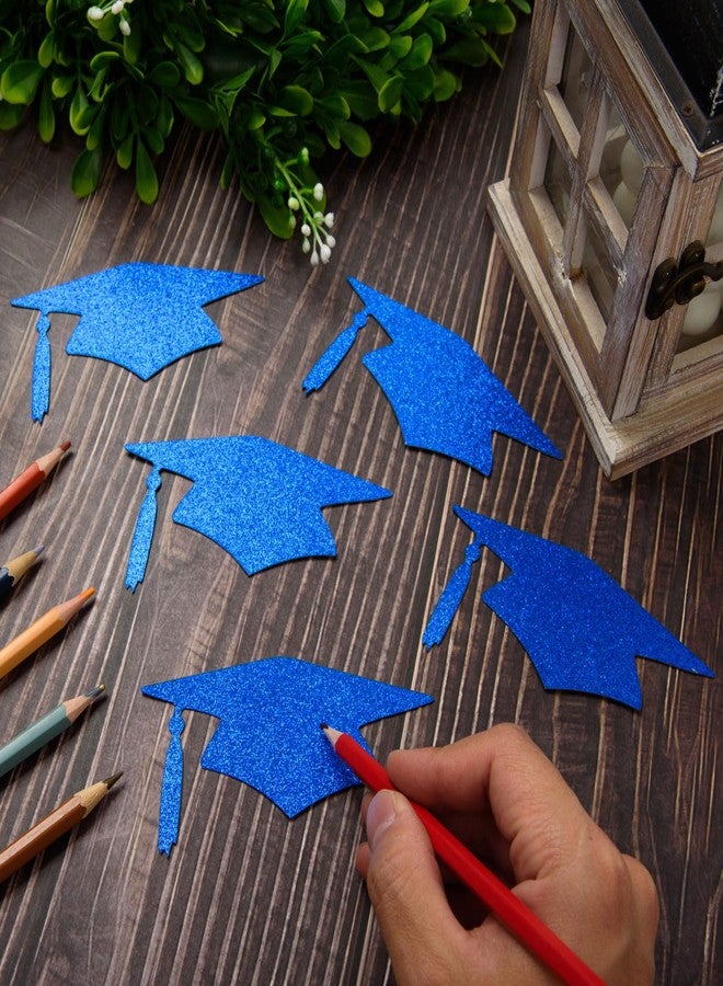 MixTeach 50 Pieces Grad Caps Cutouts Blue Glitter Graduation Cap Confetti Class of 2025 Graduation Party Decoration Table Decor for High School College Grad Party Supplies, 4.33Inch - Image 3