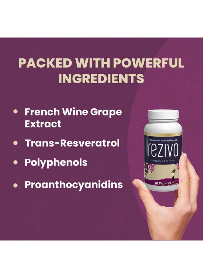 VisiVite Reziva Resveratrol Supplement - Ultra High Potency & Doctor Formulated - Transresveratrol Supplements - Grapeseed With Resveratrol - For Longevity, Eye Health And, Overall Well-Being - 30 Veg Capsules  - Image 3