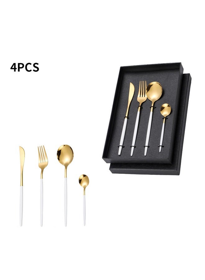 شيانغ يو فضيات ذات مقبض أبيض 4 قطع أدوات المائدة العائلية مجموعة أدوات المائدة مجموعة الخدمات أدوات المائدة - Image 1