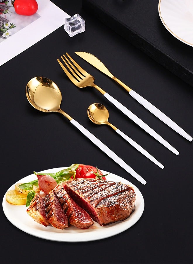 شيانغ يو فضيات ذات مقبض أبيض 4 قطع أدوات المائدة العائلية مجموعة أدوات المائدة مجموعة الخدمات أدوات المائدة - Image 3