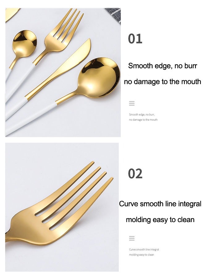 شيانغ يو فضيات ذات مقبض أبيض 4 قطع أدوات المائدة العائلية مجموعة أدوات المائدة مجموعة الخدمات أدوات المائدة - Image 4