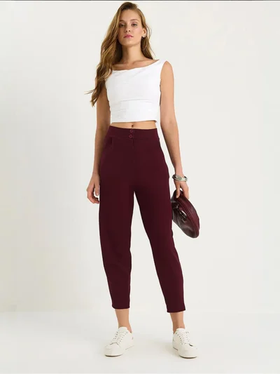 Bianco Lucci LUCCI Long Crepe Carrot Pants with Button Closure