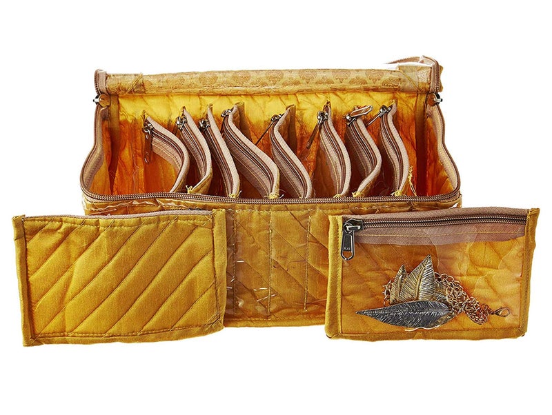 Kuber Industries Kuber Industries Fabric Jewellery Box with 10 Transparent Pouches (Gold)-KUBMART2972  - Image 2