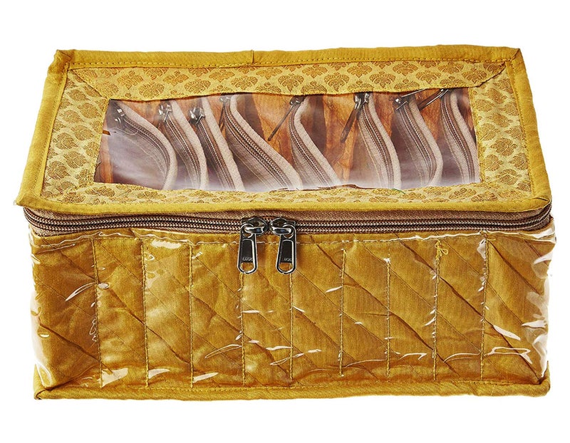 Kuber Industries Kuber Industries Fabric Jewellery Box with 10 Transparent Pouches (Gold)-KUBMART2972  - Image 4