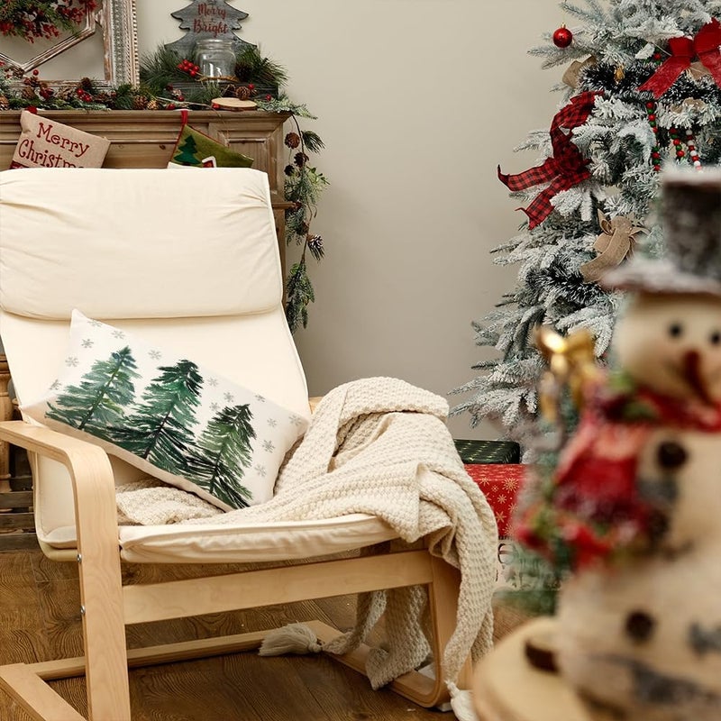 AACORS Christmas Pillow Cover 12X20 Inch Christmas Trees Snowflake Decorations Winter Pillow Case Decor for Home Sofa Couchï¼ˆGreenï¼‰ AA038-12 - Image 4