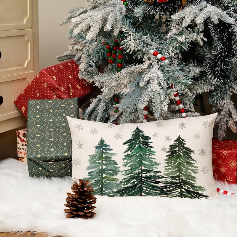 AACORS Christmas Pillow Cover 12X20 Inch Christmas Trees Snowflake Decorations Winter Pillow Case Decor for Home Sofa Couchï¼ˆGreenï¼‰ AA038-12 - Image 3