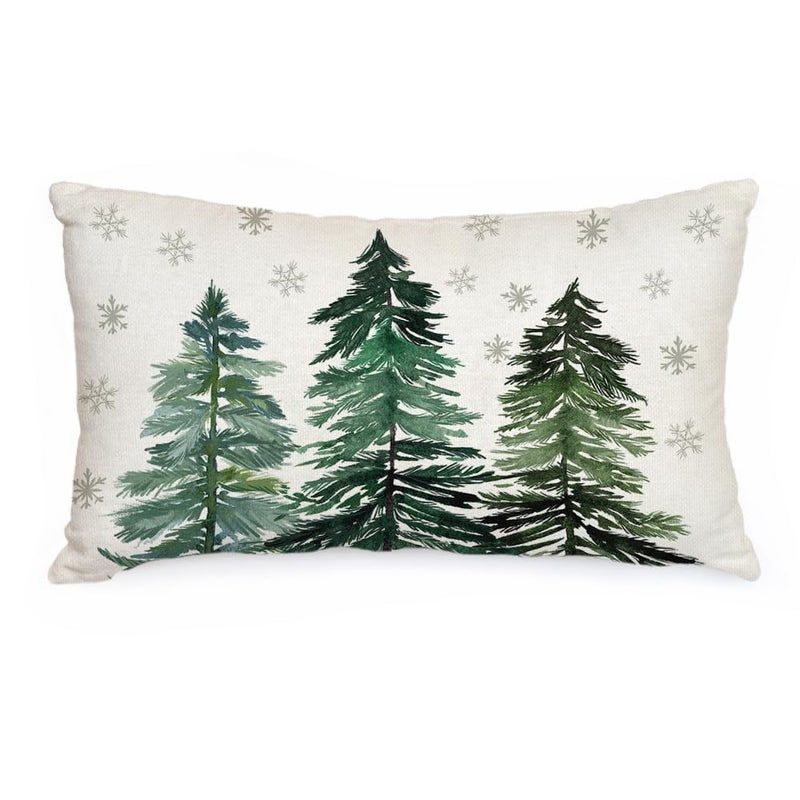 AACORS Christmas Pillow Cover 12X20 Inch Christmas Trees Snowflake Decorations Winter Pillow Case Decor for Home Sofa Couchï¼ˆGreenï¼‰ AA038-12 - Image 1