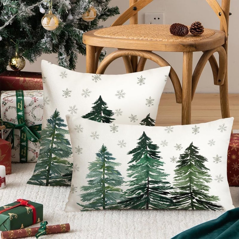AACORS Christmas Pillow Cover 12X20 Inch Christmas Trees Snowflake Decorations Winter Pillow Case Decor for Home Sofa Couchï¼ˆGreenï¼‰ AA038-12 - Image 5