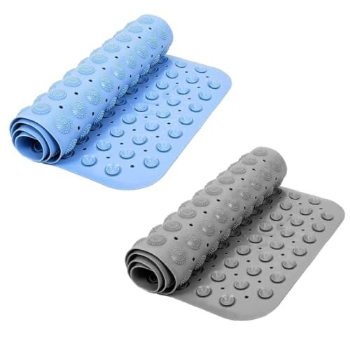 VHKD 2PCS PVC Bathroom mats Anti Slip Bathroom mat Non Slip Bath Anti Skid Doormat Rectangle (Grey+Blue)[70x35cm] - Image 1