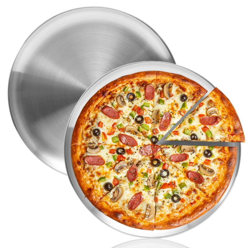 YeKuKing 16 Inch Pizza Pan for Oven 2 Pack Stainless Steel Baking Sheet Round Plates for Cake Pie and Salad Pizza Steel Large Tray Oven Dishwasher Safe Easy Clean - Image 2