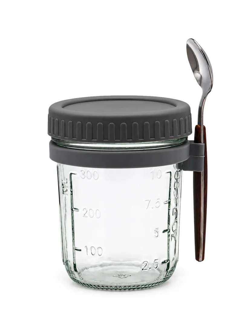 Cuisine Art Cuisine Art 475 ml Overnight Oats Jar with Lid & Spoon, Reusable Glass Oatmeal Container with Measurement Marks, Food Storage Breakfast Pot for Milk, Cereal, Fruit, Coffee & Yogurt