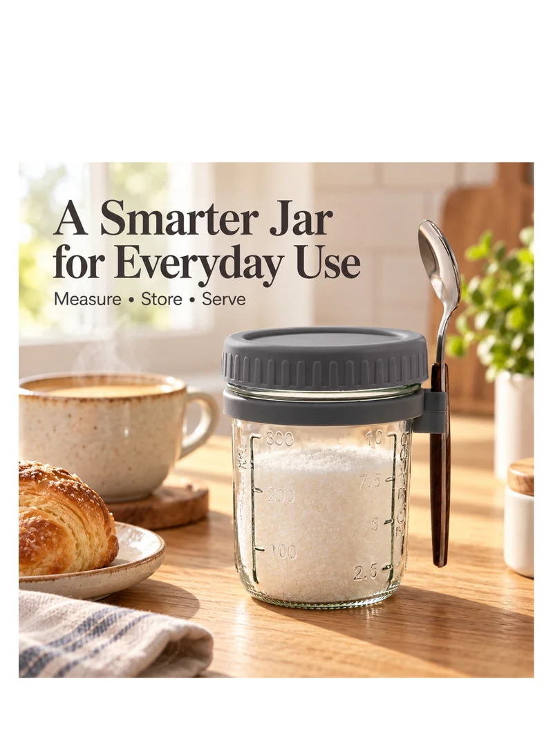 Cuisine Art Cuisine Art 475 ml Overnight Oats Jar with Lid & Spoon, Reusable Glass Oatmeal Container with Measurement Marks, Food Storage Breakfast Pot for Milk, Cereal, Fruit, Coffee & Yogurt