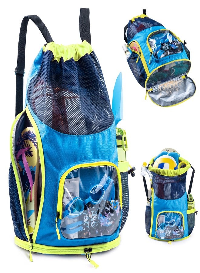 VIGEGARI Drawstring Backpack Sandproof - Mesh Backpack Beach Bag with Shoe Compartment - Swim Bag for Beach, Pool - Pool Bag with Pockets for Toiletries - Wet Bag for Swimsuit - Summer Camp Essentials - Image 1