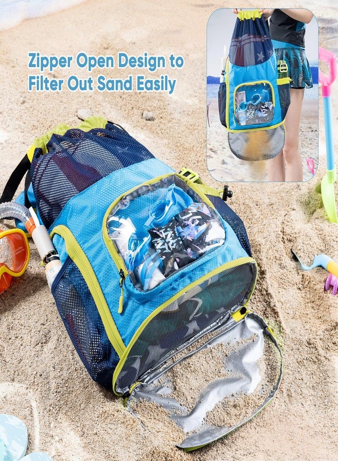 VIGEGARI Drawstring Backpack Sandproof - Mesh Backpack Beach Bag with Shoe Compartment - Swim Bag for Beach, Pool - Pool Bag with Pockets for Toiletries - Wet Bag for Swimsuit - Summer Camp Essentials - Image 3