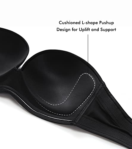 DELIMIRA Women's Strapless Bra Plunge Push Up for Big Busted Seamless Slightly Lined Support Lift Plus Size Invisible Black 38D - Image 3