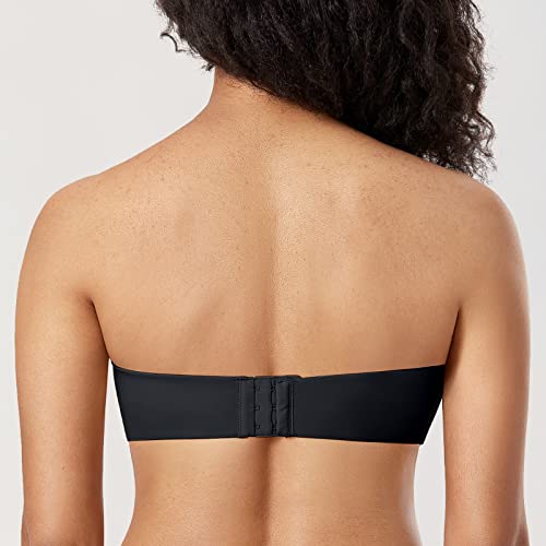 DELIMIRA Women's Strapless Bra Plunge Push Up for Big Busted Seamless Slightly Lined Support Lift Plus Size Invisible Black 38D - Image 2