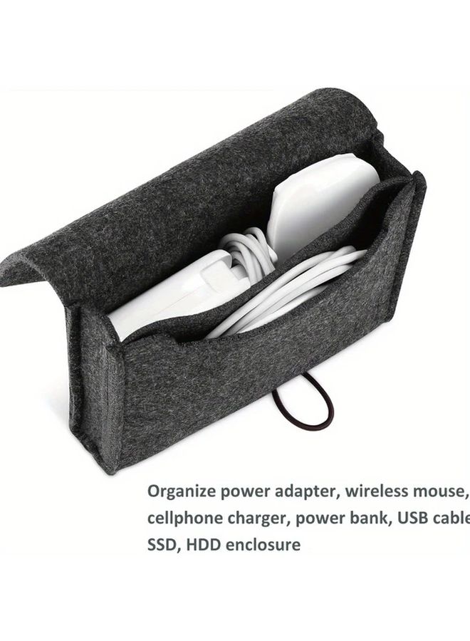 Gray Felt Power Adapter Case, Portable Electronic Organizer for Chargers Mice Cards Cables Deep Grey - Image 1