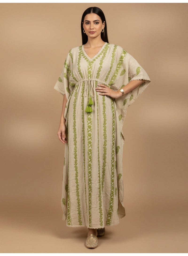 الايا كفتان مطرز يدويًا بتطريز شيكانكاري من الرايون - Image 1