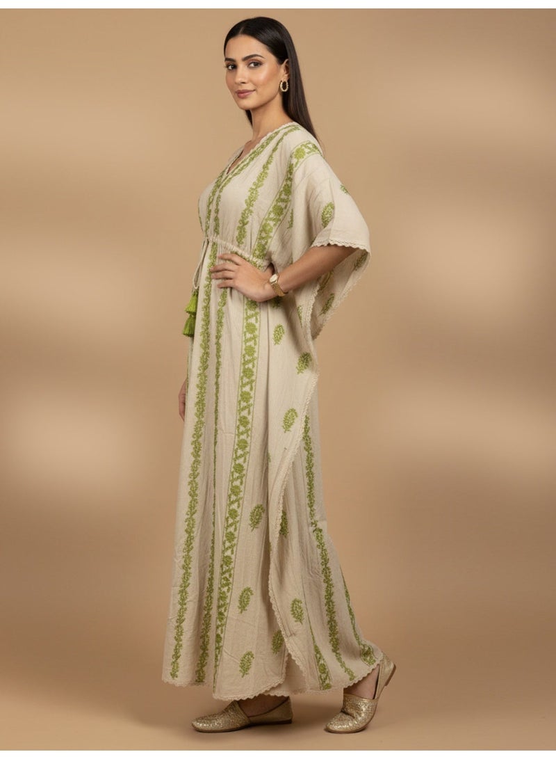 الايا كفتان مطرز يدويًا بتطريز شيكانكاري من الرايون - Image 3