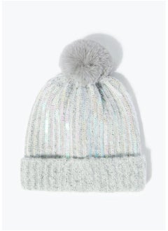 Matalan Girls Grey Sequin Bobble Hat 