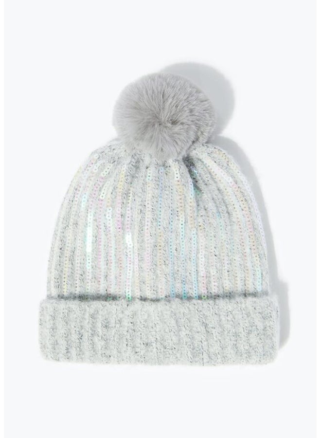 Matalan Girls Grey Sequin Bobble Hat 