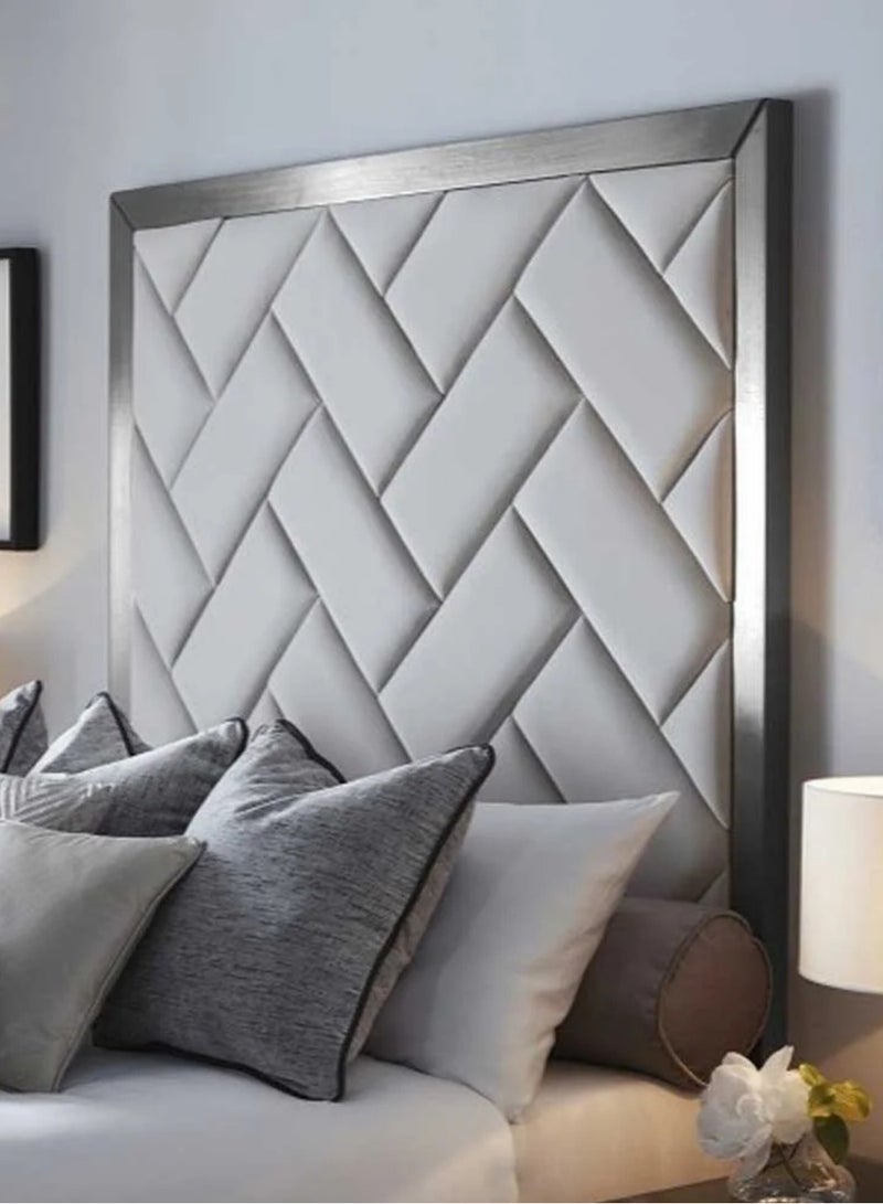 KUSTOMDECO Luxury King Size Bed with Cushioned Velvet Headboard – Modern Designer Bed Frame for Bedroom Decor  Customizable King Size Bed 180cm x 200cm (Grey) - Image 2