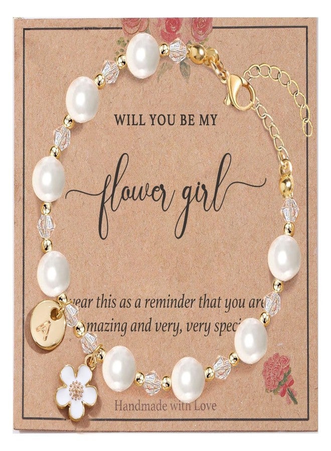 enasal Flower Girl Proposal Bracelet, Flower Girl Gift from Bride, Bridesmaid Proposal Gifts, Maid of Honor Initial A Charm Bracelet Pearl Jewelry for Girls on Wedding Bridal Shower Party Gifts (A) - Image 1