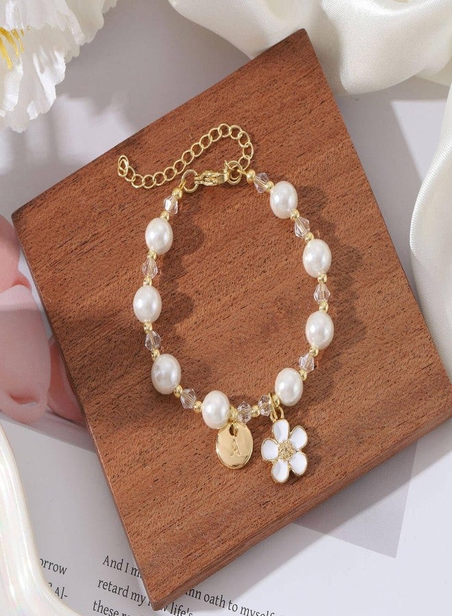 enasal Flower Girl Proposal Bracelet, Flower Girl Gift from Bride, Bridesmaid Proposal Gifts, Maid of Honor Initial A Charm Bracelet Pearl Jewelry for Girls on Wedding Bridal Shower Party Gifts (A) - Image 2