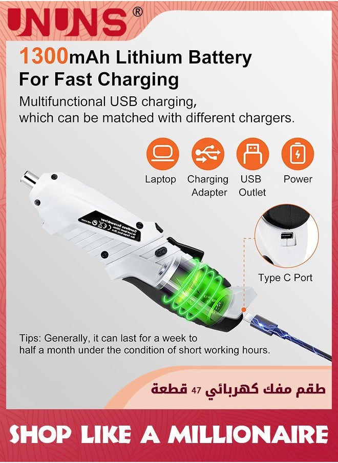 UNUNS Electric Screwdriver Set,27pcs Handheld Cordless Screwdriver Tool,Rechargeable Power Screwdriver With LED Light For Furnitures Phone Camera Laptop  - Image 5