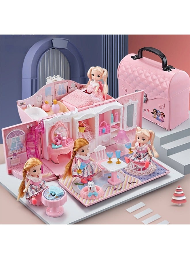 Beauenty 2 Floors Huge handbag Dollhouse Play Set with 2 Rooms 4 doll 1handbag 1 Color Light Strips with Lights to Assemble Bedroom, Furniture, Garden,Pets DIY Pretend Play Doll House for Girls. - Image 1