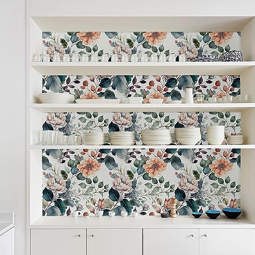MuralPeel Boho Brown/Green/Orange Peony Floral Peel and Stick Wallpaper Easy Peel Off Vintage Self Adhesive Removable Stick on Wall Paper for Kitchen Cabinet Renter Friendly - Image 5