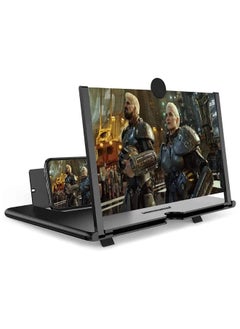 مكبر شاشة الهاتف الذكي HD حامل مكبر 14 بوصة 3D قابل للطي لهواتف المحمول بزاوية قابلة للتعديل تصميم محمول قابل للسحب ل‍جميع الهواتف الذكية - أسود