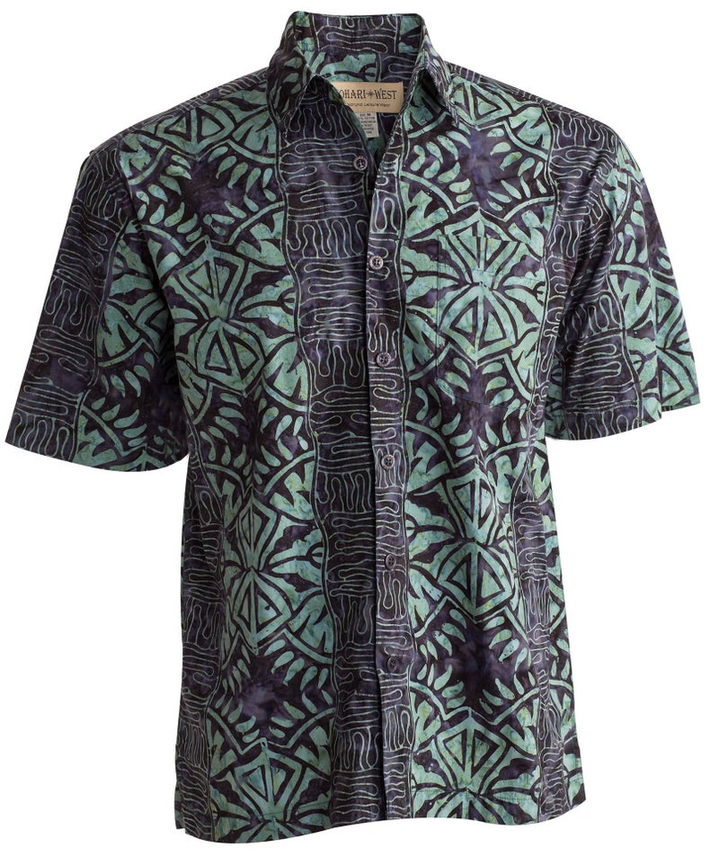 Johari West Men's Button-Down Short Sleeve Shirt, Geometric Forest (Green, 2X-Large) - Image 4